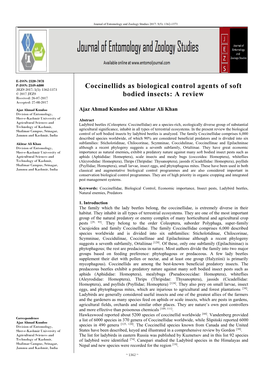 Coccinellids As Biological Control Agents of Soft Bodied Insects