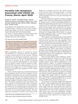 Parotitis-Like Symptoms Associated with COVID-19, France