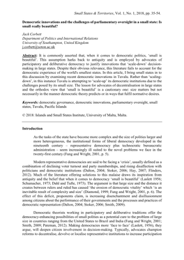 Small States & Territories, Vol. 1, No. 1, 2018, Pp. 35-54. Democratic