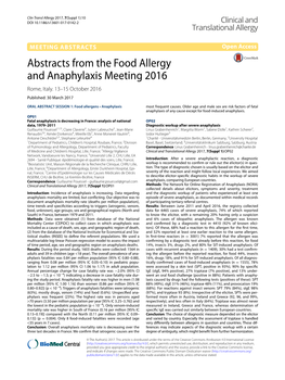 Abstracts from the Food Allergy and Anaphylaxis Meeting 2016 Rome, Italy