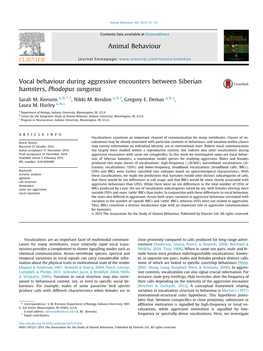 Vocal Behaviour During Aggressive Encounters Between Siberian Hamsters, Phodopus Sungorus