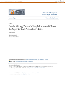 On the Mixing Time of a Simple Random Walk on the Super Critical Percolation Cluster Itai Benjamini