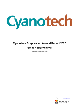 Cyanotech Corporation Annual Report 2020