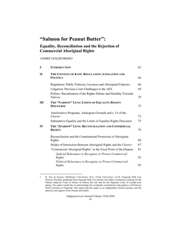 “Salmon for Peanut Butter”: Equality, Reconciliation and the Rejection of Commercial Aboriginal Rights