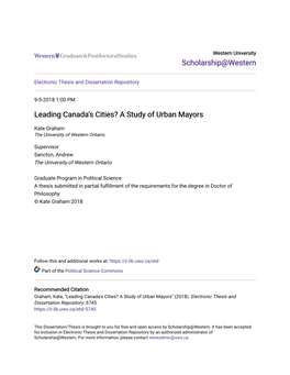 Leading Canada's Cities? a Study of Urban Mayors