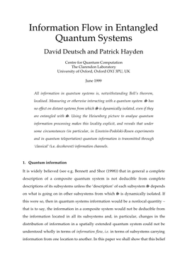 Information Flow in Entangled Quantum Systems David Deutsch and Patrick Hayden