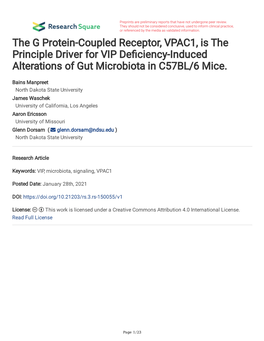 The G Protein-Coupled Receptor, VPAC1, Is the Principle Driver for VIP Defciency-Induced Alterations of Gut Microbiota in C57BL/6 Mice