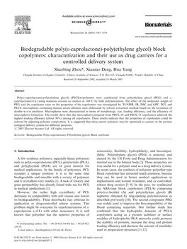 Biodegradable Poly(Ε-Caprolactone)-Poly(Ethylene