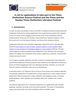 Cheltanham Science and Literature Festivals Call Document