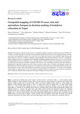 Geospatial Mapping of COVID-19 Cases, Risk and Agriculture Hotspots in Decision-Making of Lockdown Relaxation in Nepal