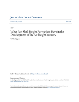 What Part Shall Freight Forwarders Have in the Development of the Air Freight Industry C