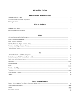 Wine List Index