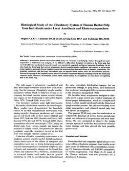 Histological Study of the Circulatory System of Human Dental Pulp from Individuals Under Local Anesthesia and Electro-Acupuncture