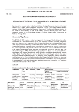 Declaration of Sharpeville Massacre Sites As National Heritage Sites