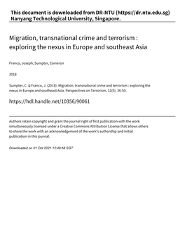 Migration, Transnational Crime and Terrorism : Exploring the Nexus in Europe and Southeast Asia