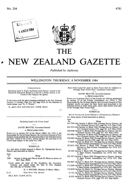 NEW ZEALAND GAZETTE Published by Authority