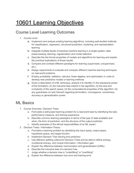 10601 Learning Objectives