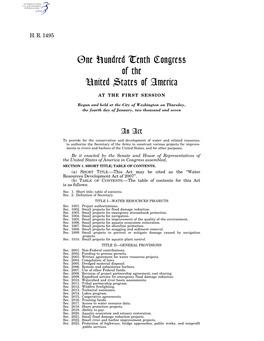 One Hundred Tenth Congress of the United States of America