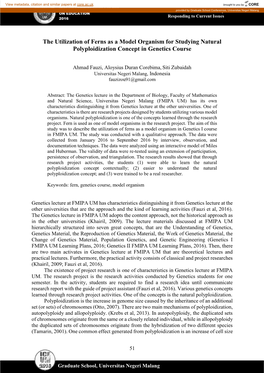 The Utilization of Ferns As a Model Organism for Studying Natural Polyploidization Concept in Genetics Course