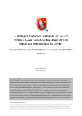 « Stratégies D'influences Autour Des Ressources Minières -Cuivre, Cobalt
