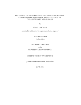 Dream of a Thousand Heroes: the Archetypal Hero in Contemporary Mythology, with Reference to the Sandman by Neil Gaiman