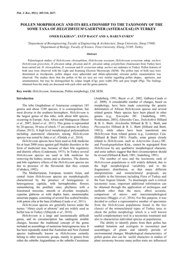 Pollen Morphology and Its Relationship to the Taxonomy of the Some Taxa of Helichrysum Gaertner (Asteraceae) in Turkey