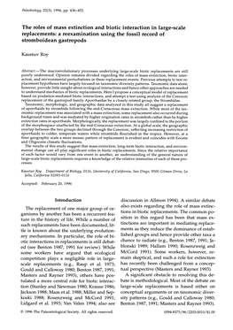 The Roles of Mass Extinction and Biotic Interaction in Large-Scale Replacements: a Reexamination Using the Fossil Record of Stromboidean Gastropods