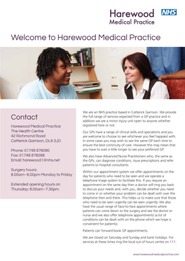 Harewood Medical Practice Welcome to Harewood Medical Practice