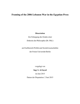 Framing of the 2006 Lebanon War in the Egyptian Press
