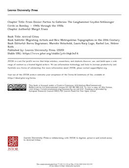 From Dinner Parties to Galleries: the Langhammer-Leyden-Schlesinger Circle in Bombay – 1940S Through the 1950S Chapter Author(S): Margit Franz