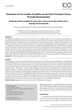 Evaluation of Two Models of Saddles on the Back of Arabian Horses Through Thermography