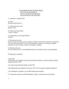 Universidad De Puerto Rico Recinto De Rio Piedras Facultad De Humanidades Departamento De Historia