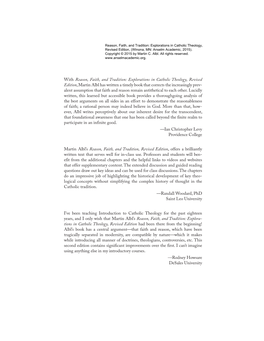 With Reason, Faith, and Tradition: Explorations in Catholic Theology, Revised Edition, Martin Albl Has Written a Timely Book