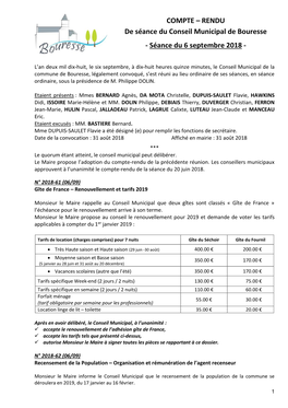 COMPTE – RENDU De Séance Du Conseil Municipal De Bouresse - Séance Du 6 Septembre 2018