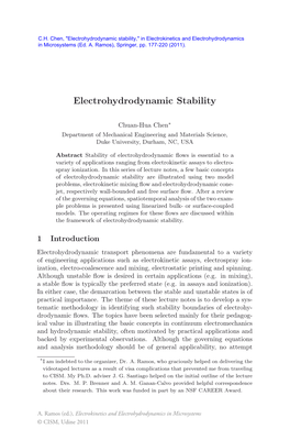 Electrohydrodynamic Stability," in Electrokinetics and Electrohydrodynamics in Microsystems (Ed