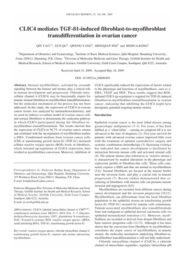 CLIC4 Mediates TGF-ß1-Induced Fibroblast-To-Myofibroblast Transdifferentiation in Ovarian Cancer