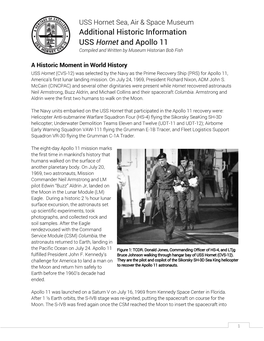 Additional Historic Information USS Hornet and Apollo 11 Compiled and Written by Museum Historian Bob Fish