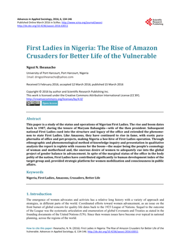 First Ladies in Nigeria: the Rise of Amazon Crusaders for Better Life of the Vulnerable