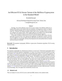 An Efficient CCA2-Secure Variant of the Mceliece Cryptosystem in The