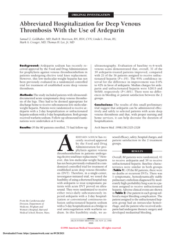 Abbreviated Hospitalization for Deep Venous Thrombosis with the Use of Ardeparin