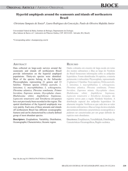 Original Article / Artigo Original Souza Et Al.: Hyperiid Amphipods Ofbjoce Northeastern Brazil