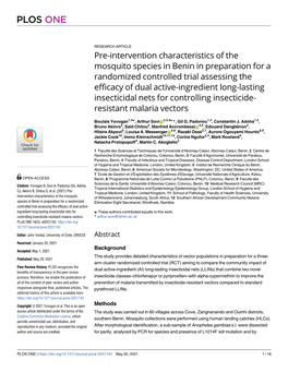 Pre-Intervention Characteristics of the Mosquito Species in Benin In