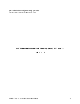 Introduction to Child Welfare History, Policy and Process 2012-2013