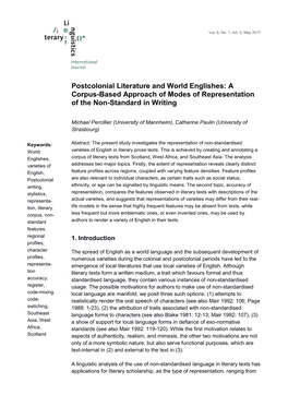 Postcolonial Literature and World Englishes: a Corpus-Based Approach of Modes of Representation of the Non-Standard in Writing