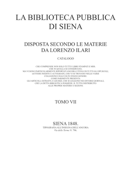 Lorenzo Ilari, La Biblioteca Pubblica Di Siena