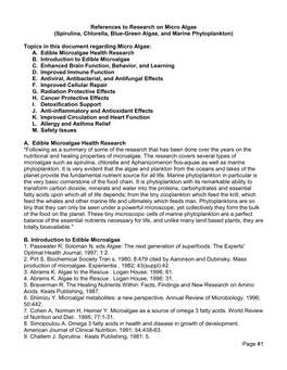 Page #1 References to Research on Micro Algae (Spirulina, Chlorella