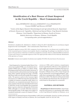 Identification of a Rust Disease of Giant Knapweed in the Czech Republic – Short Communication