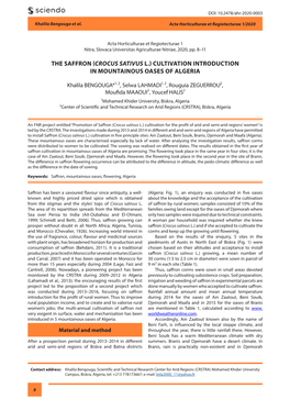 The Saffron (Crocus Sativus L.) Cultivation Introduction in Mountainous Oases of Algeria