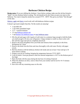 Barbecue Chicken Recipe Recipe Notes: If You Are Rubbing the Chickens 1 Hour Before Cooking, Make Sure the Rub Has Formed a “Paste” on Your Chickens Before Cooking