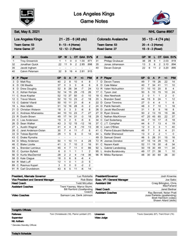 Los Angeles Kings Game Notes